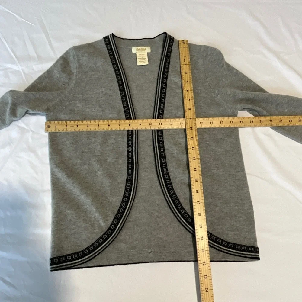 Peck & Peck Collection Women's Gray Wool‎ Cashmere Trim Open Cardigan Sz S - Picture 5 of 5